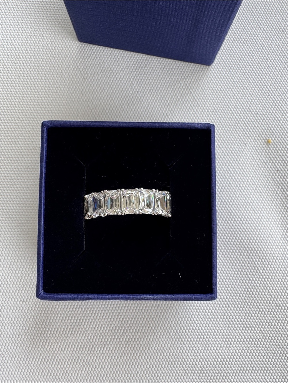 Swarovski Silver Clear Emerald-Cut Crystal Eternity Band